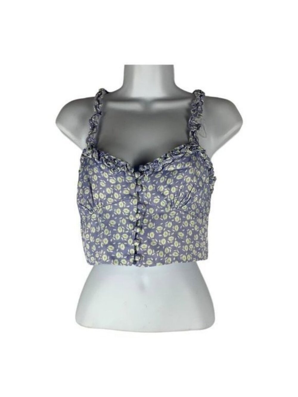 Zara Womens Floral Smocked Crop Top Size Small Purple Ruffle Adjustable Straps
